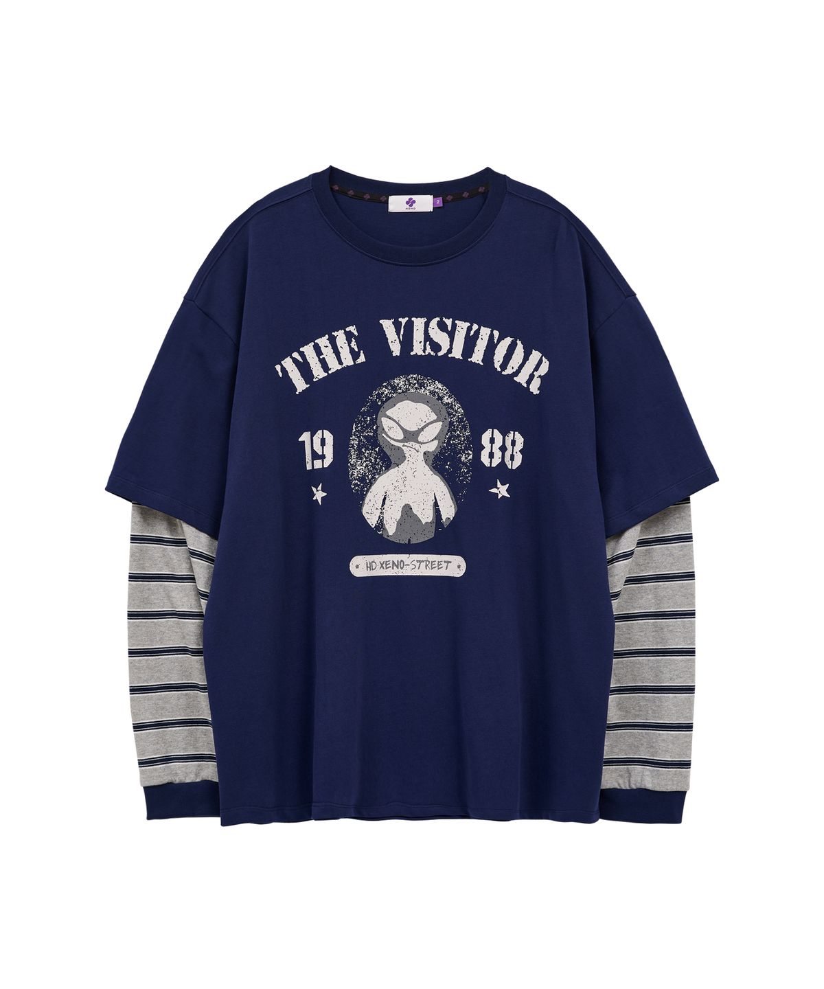 후드후드(HOODHOOD) THE VISITOR 스트라이프 레이어드 롱슬리브 네이비