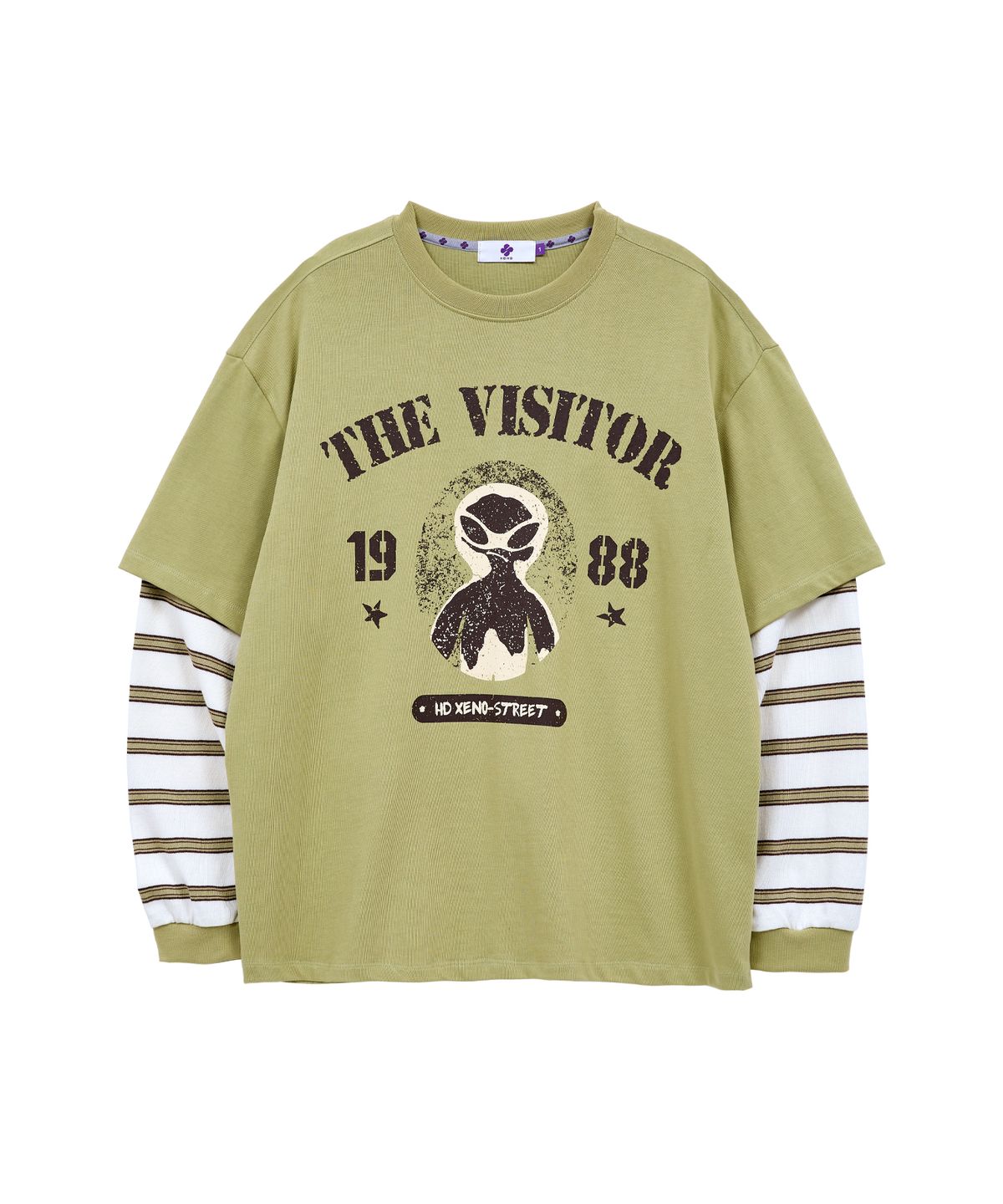 후드후드(HOODHOOD) THE VISITOR 스트라이프 레이어드 롱슬리브 그린