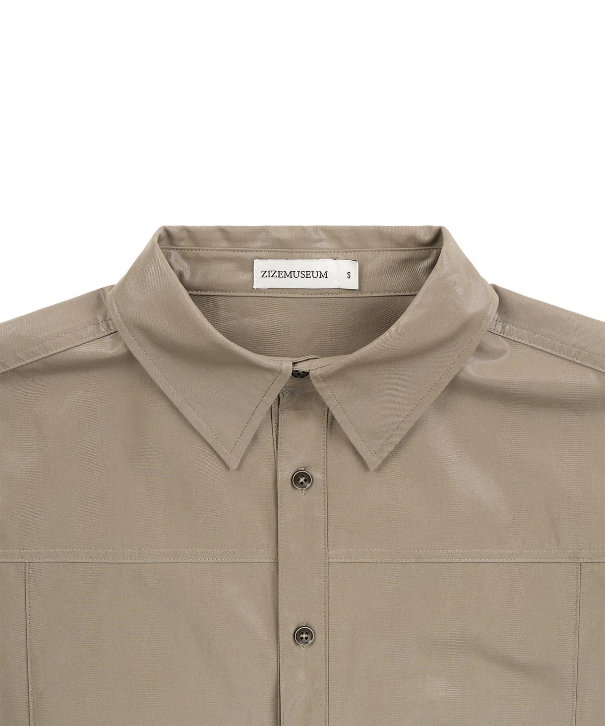 지제뮤지엄(ZIZEMUSEUM) OVERSIZED GLOSSY SHIRT JACKET (ASH BEIGE)