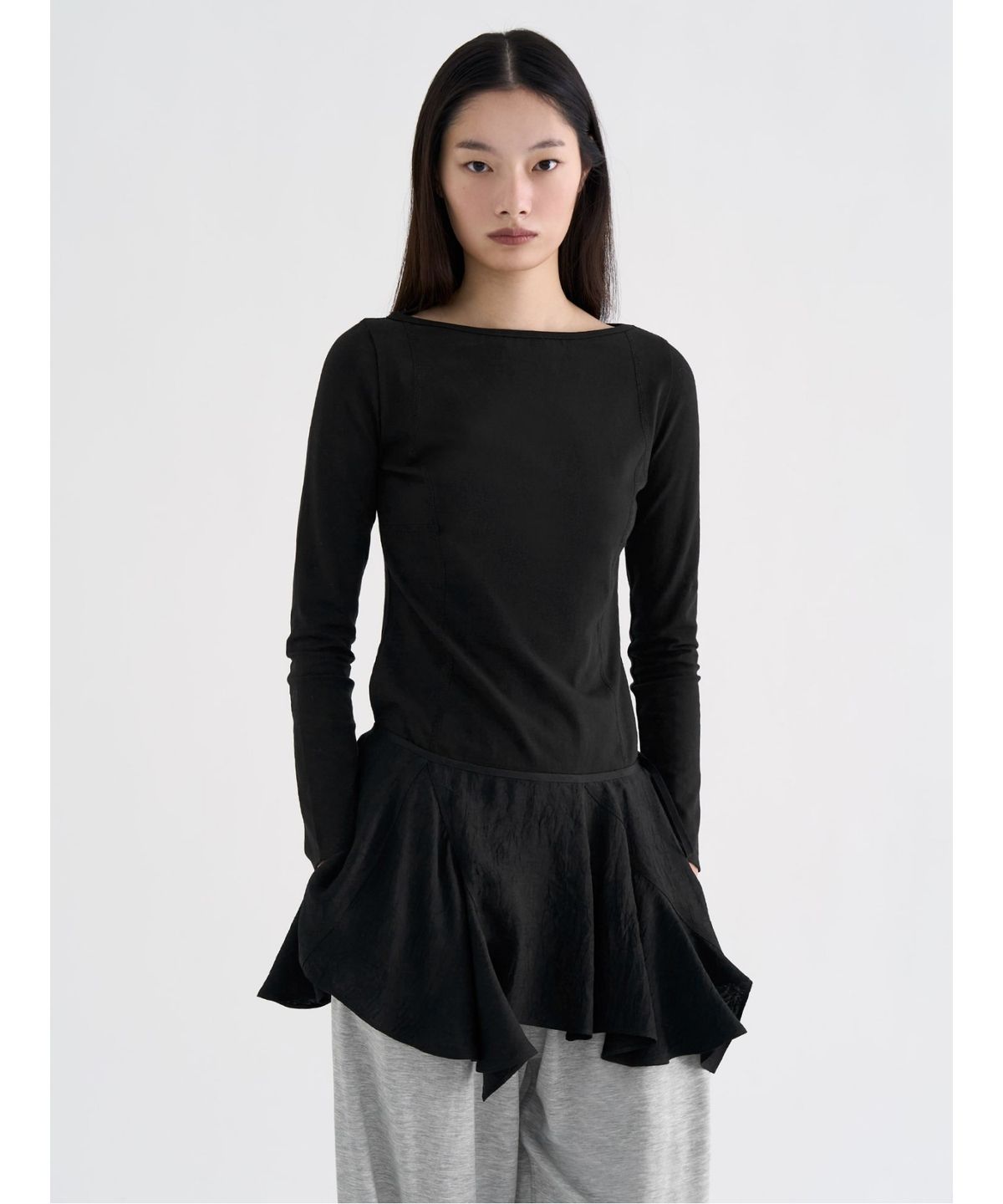 앙개(ANGGAE) Parallel  Long Sleeve TShirt   Black