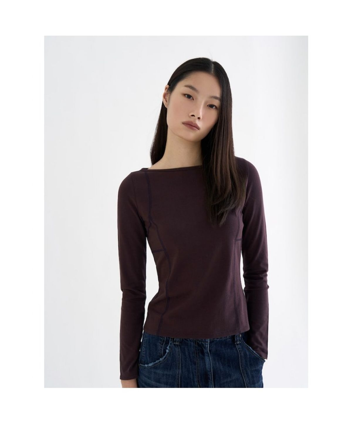 앙개(ANGGAE) Parallel  Long Sleeve TShirt   Brown