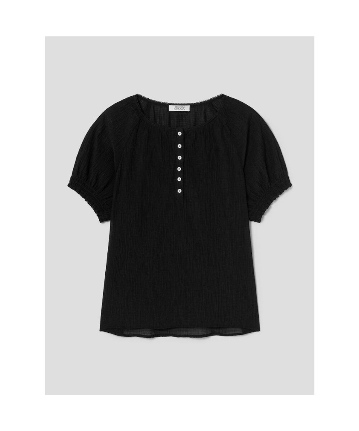 앙개(ANGGAE) Sheer Short Sleeve Blouse  Black