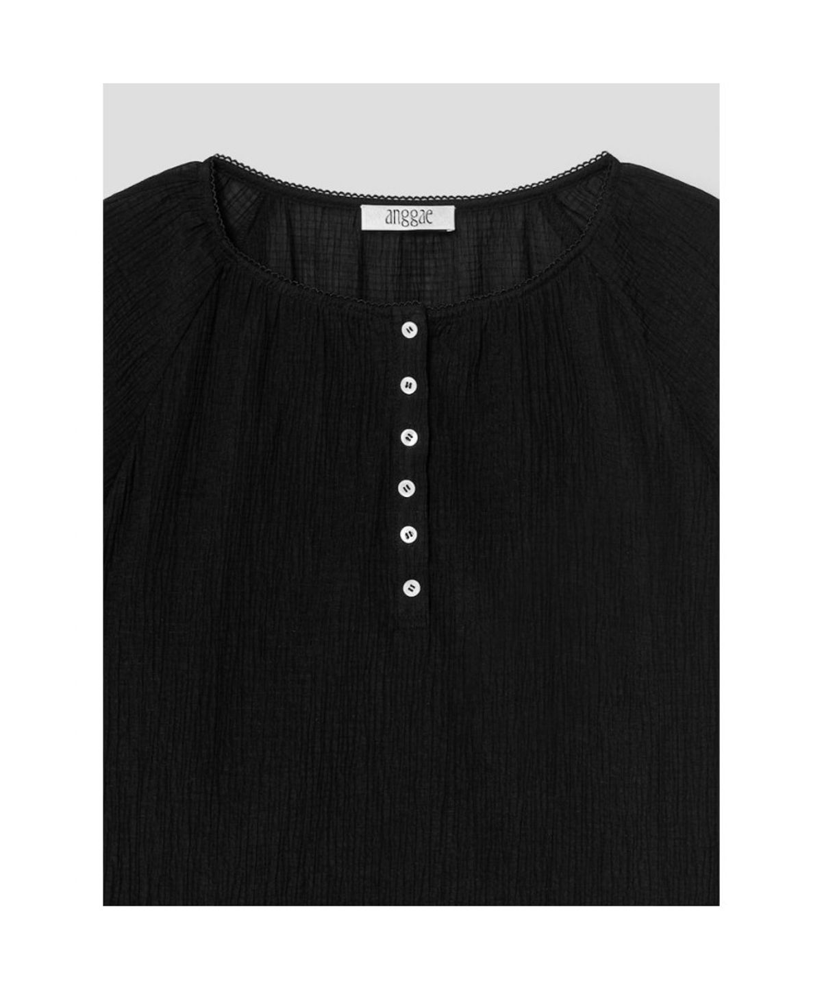 앙개(ANGGAE) Sheer Short Sleeve Blouse  Black