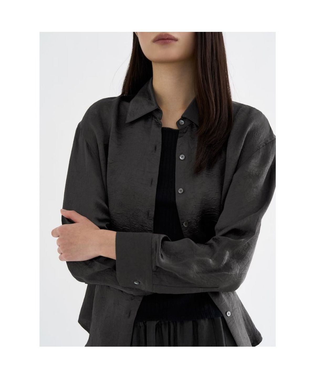 앙개(ANGGAE) Satin  Shirt  Ash