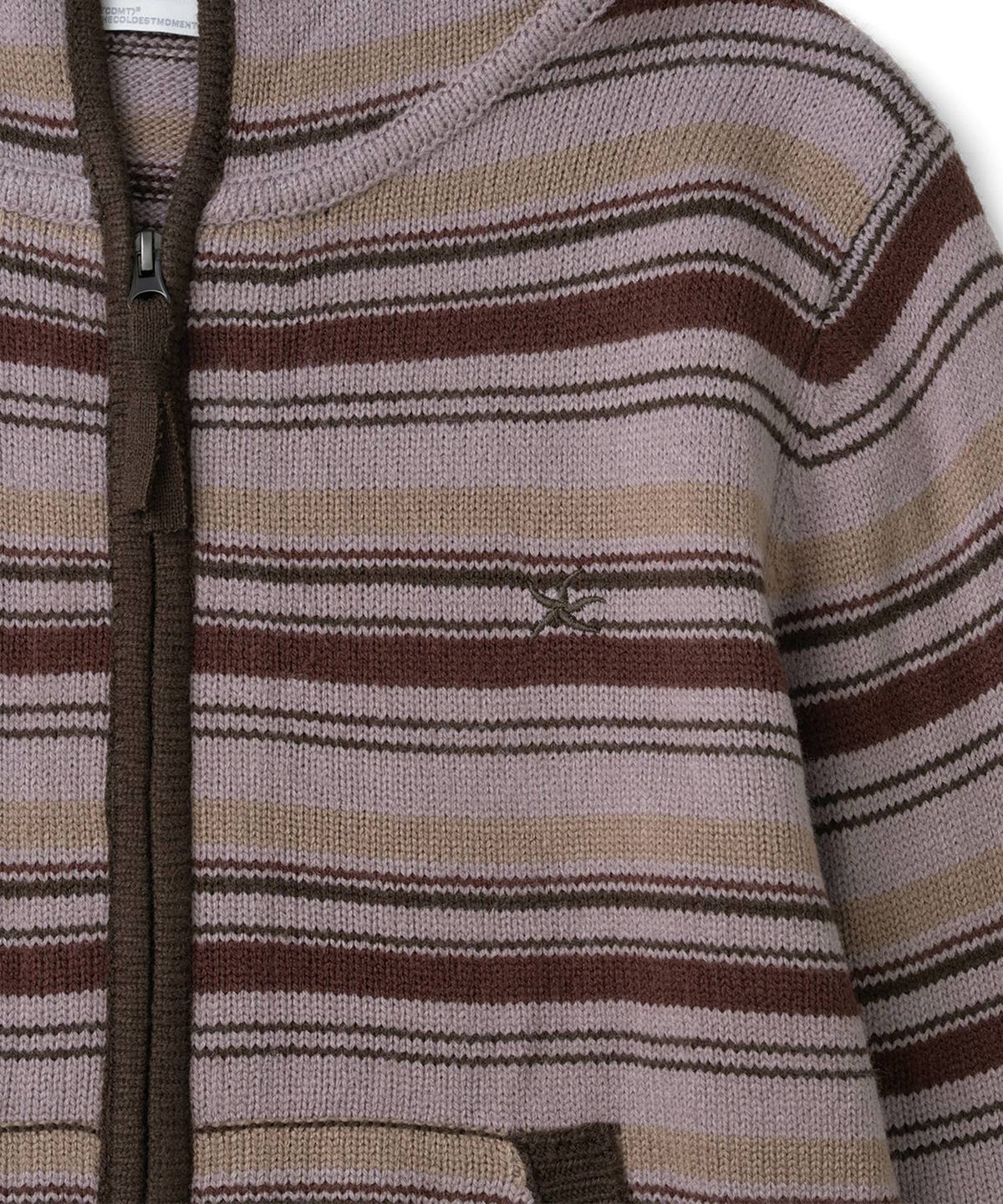 더콜디스트모먼트(THECOLDESTMOMENT) TCM multi-stripe knit hooded zip-up (red bean)