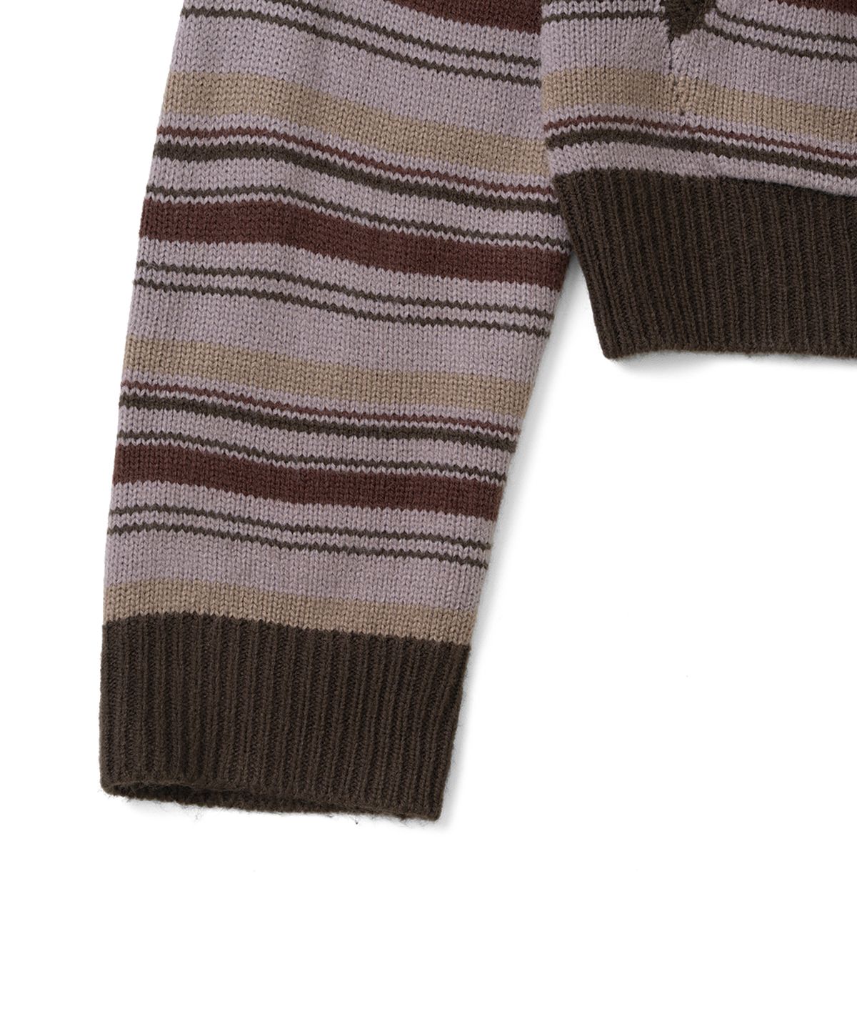 더콜디스트모먼트(THECOLDESTMOMENT) TCM multi-stripe knit hooded zip-up (red bean)