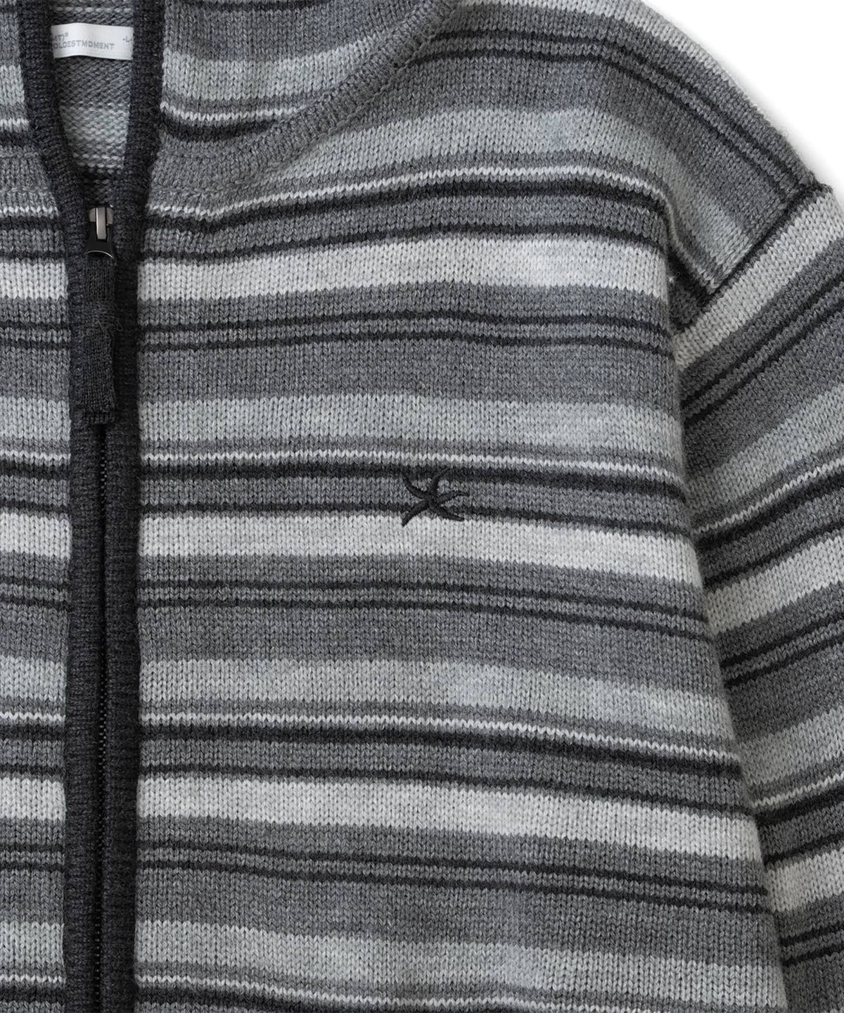 더콜디스트모먼트(THECOLDESTMOMENT) TCM multi-stripe knit hooded zip-up (grey)