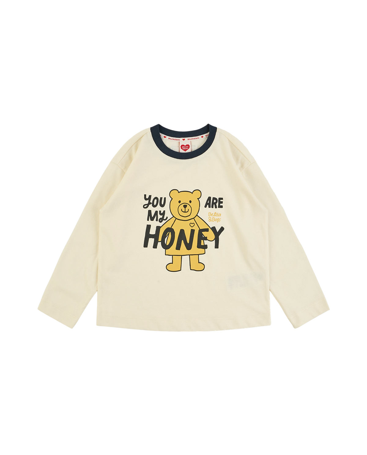 벨리타앤보이즈(BELITANBOYS) 크림 곰돌이 솔리드 긴팔티 BK63TL10CM
