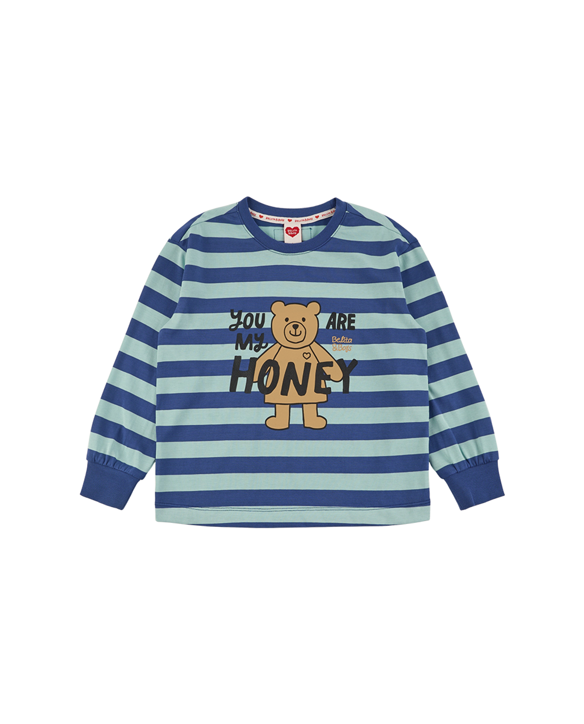 벨리타앤보이즈(BELITANBOYS) 블루 곰돌이 스트라이프 긴팔티 BK63TL11BL