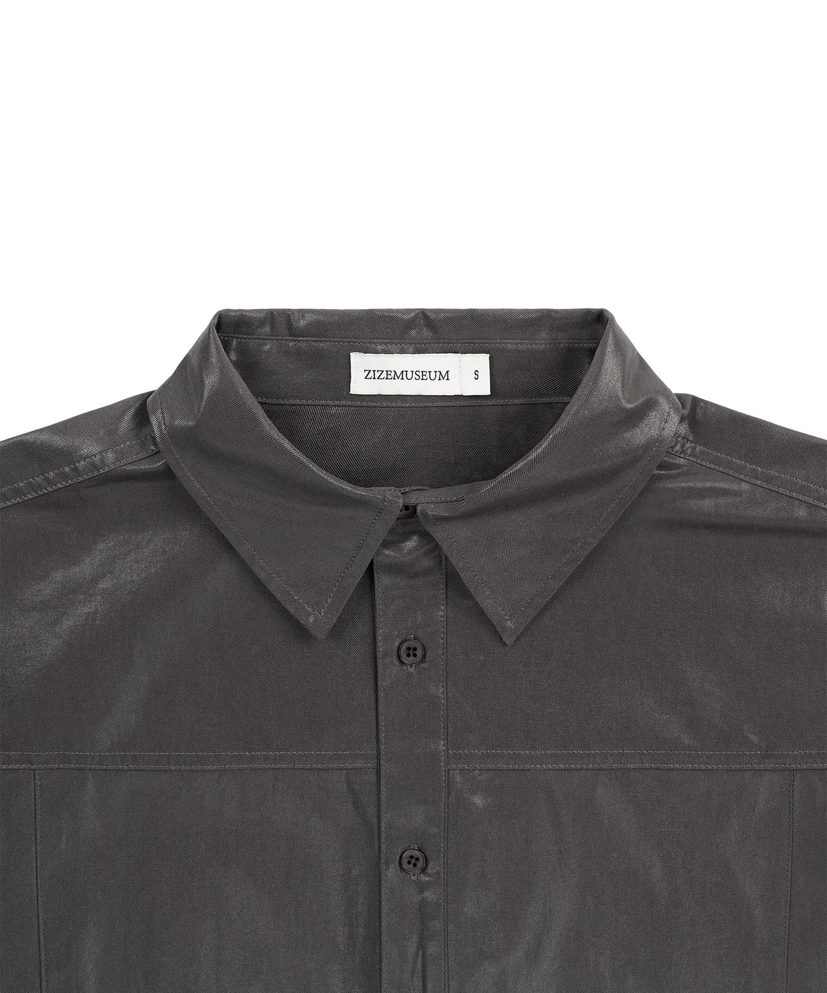 지제뮤지엄(ZIZEMUSEUM) OVERSIZED GLOSSY SHIRT JACKET (CHARCOAL)
