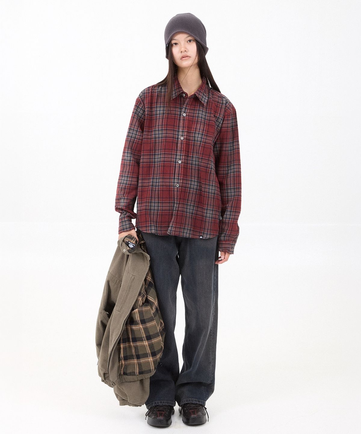 디키즈(DICKIES) 디키즈 x 해칭룸 Regular Shirt Check Dusty Red