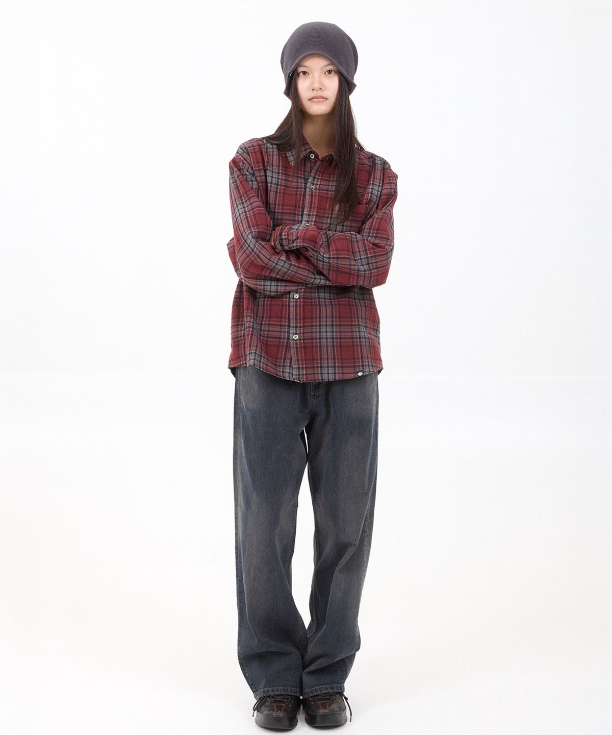 디키즈(DICKIES) 디키즈 x 해칭룸 Regular Shirt Check Dusty Red