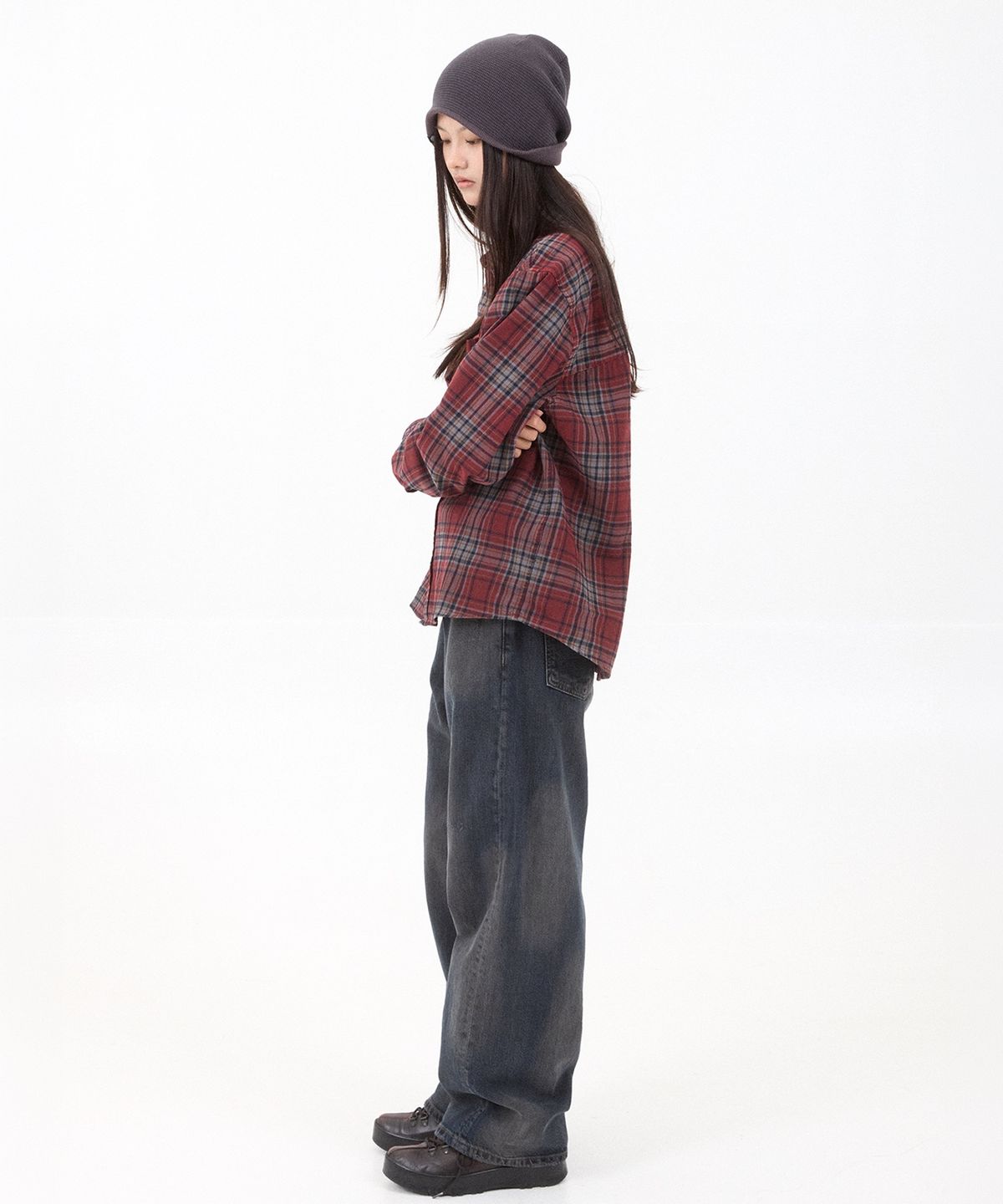 디키즈(DICKIES) 디키즈 x 해칭룸 Regular Shirt Check Dusty Red