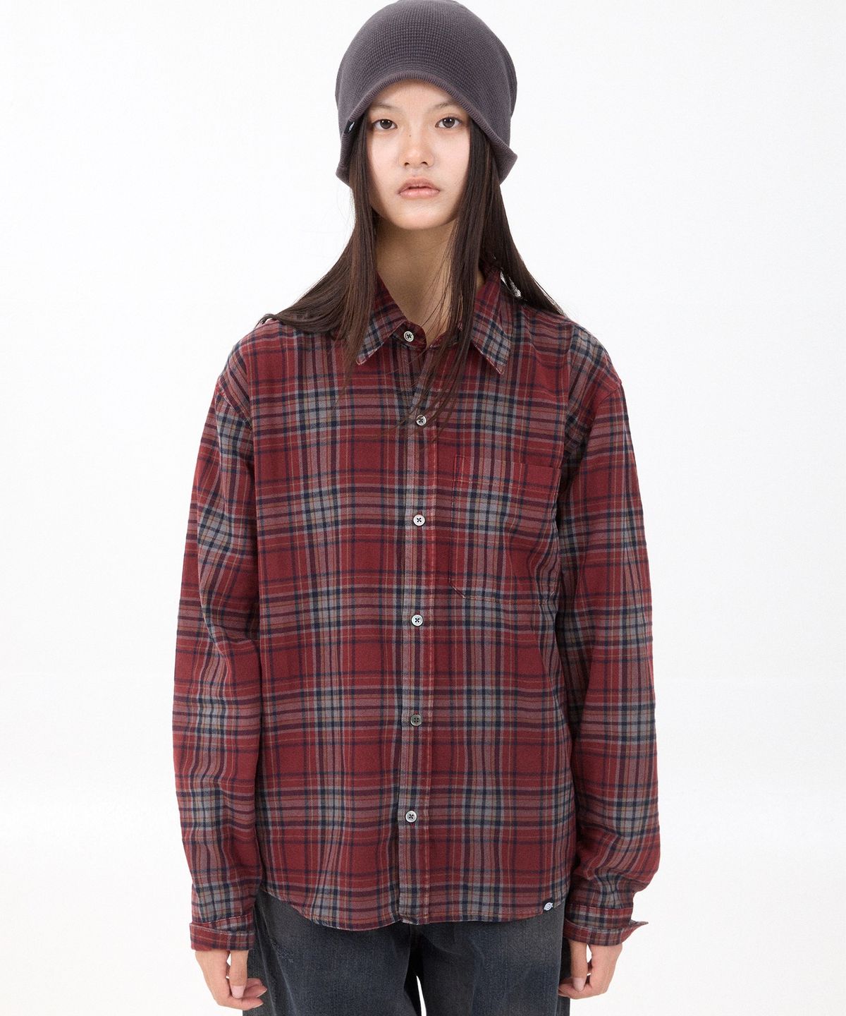 디키즈(DICKIES) 디키즈 x 해칭룸 Regular Shirt Check Dusty Red