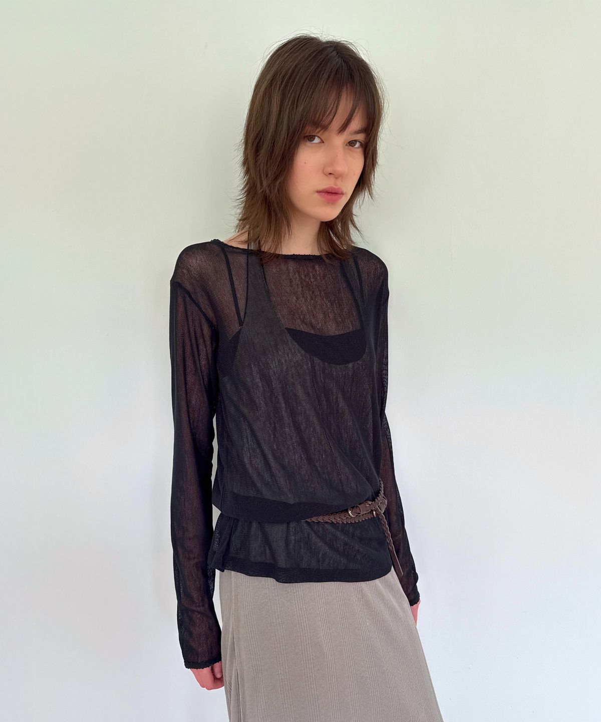 다이애그널(DIAGONAL) LACE POINT SEE THROUGH TOP (black)