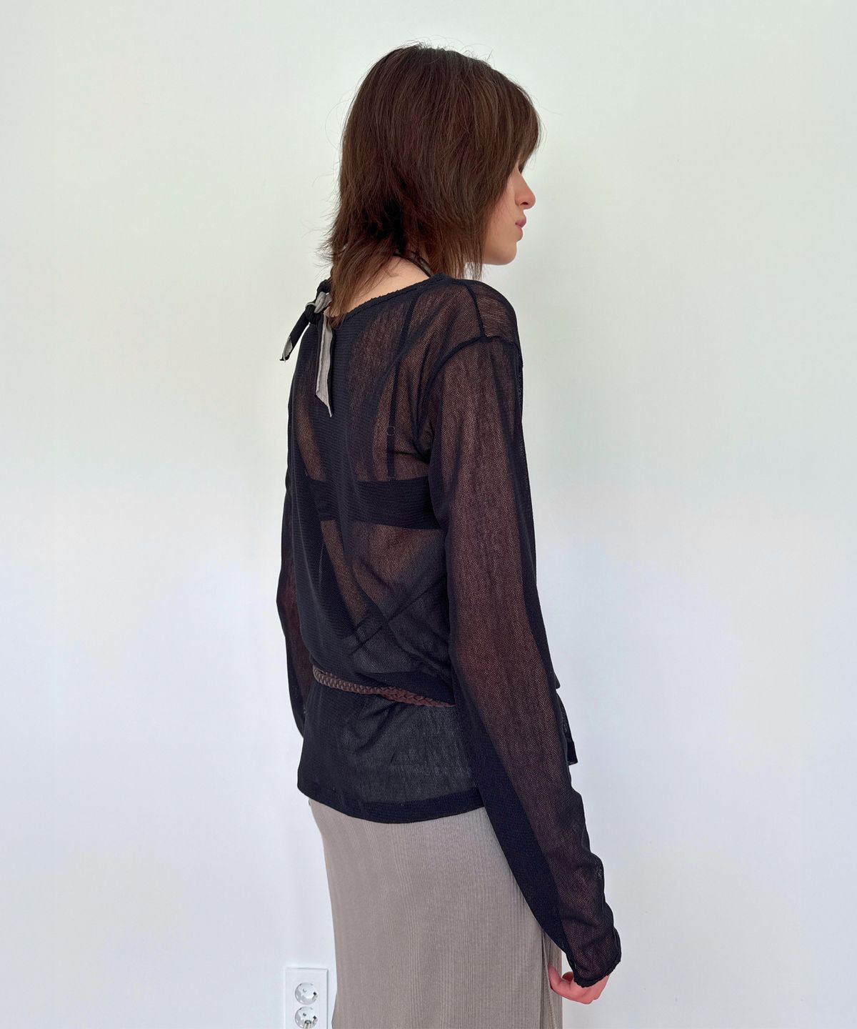 다이애그널(DIAGONAL) LACE POINT SEE THROUGH TOP (black)