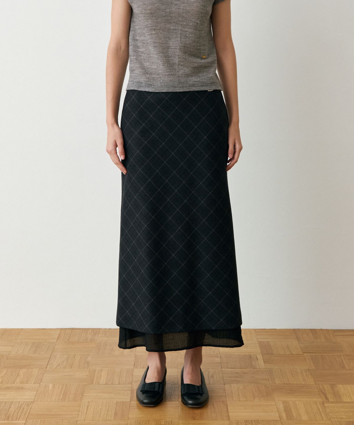 르메메(LEMEME) Marais Check Skirt_Charcoal