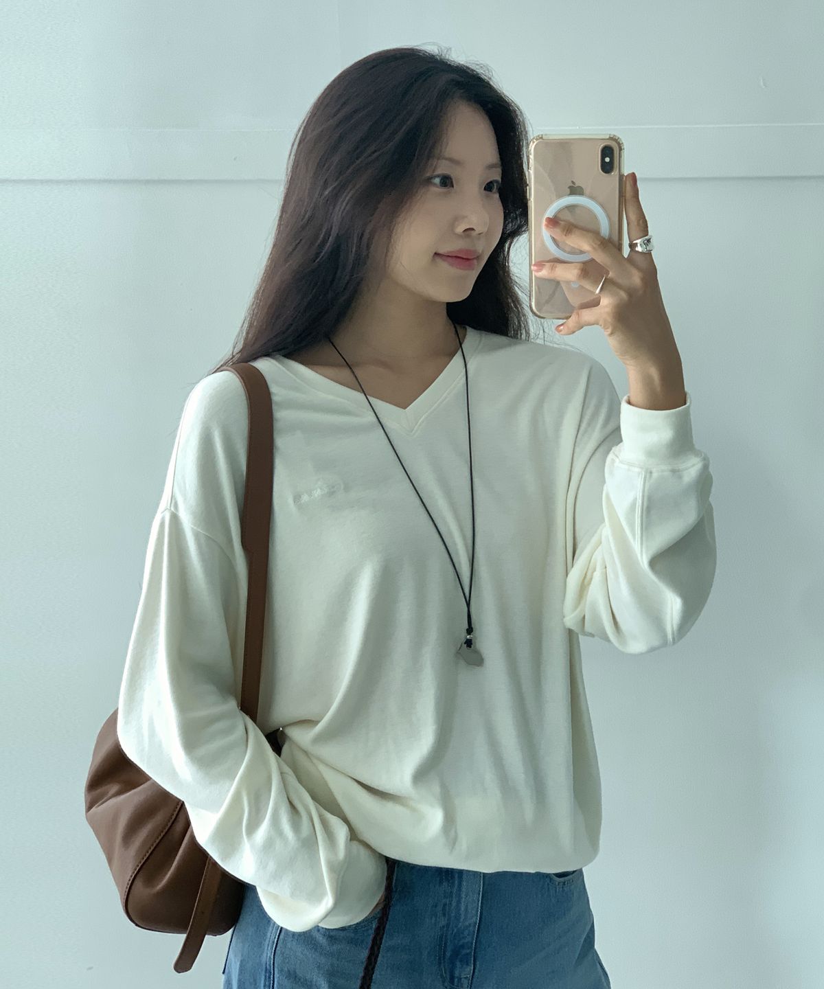 르메메(LEMEME) Base V-Neck Jersey Top_2colors