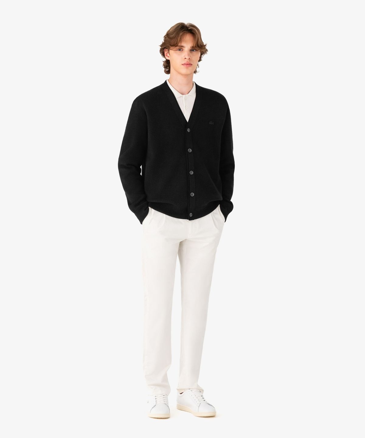 라코스테(LACOSTE) 남성 배색 레이어드 방모 V넥 가디건 AH760E-56N 031