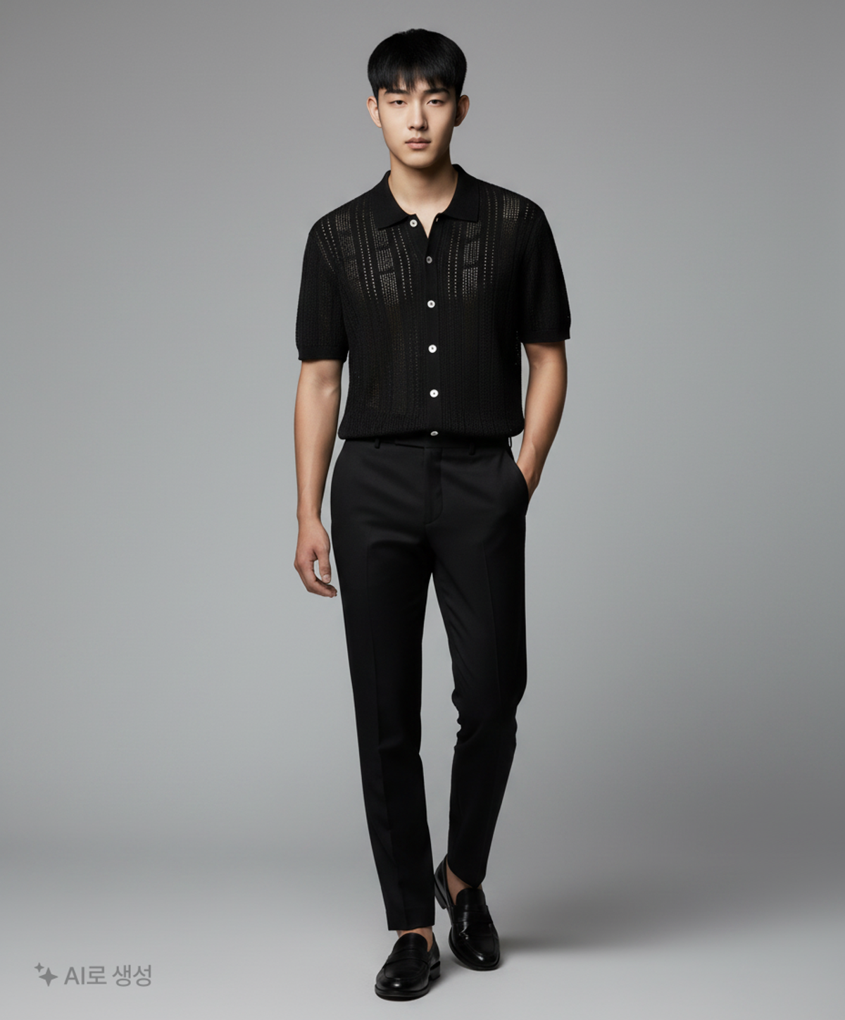 소신(SOCIN) Meshed Half Polo Cardigan (Black) L