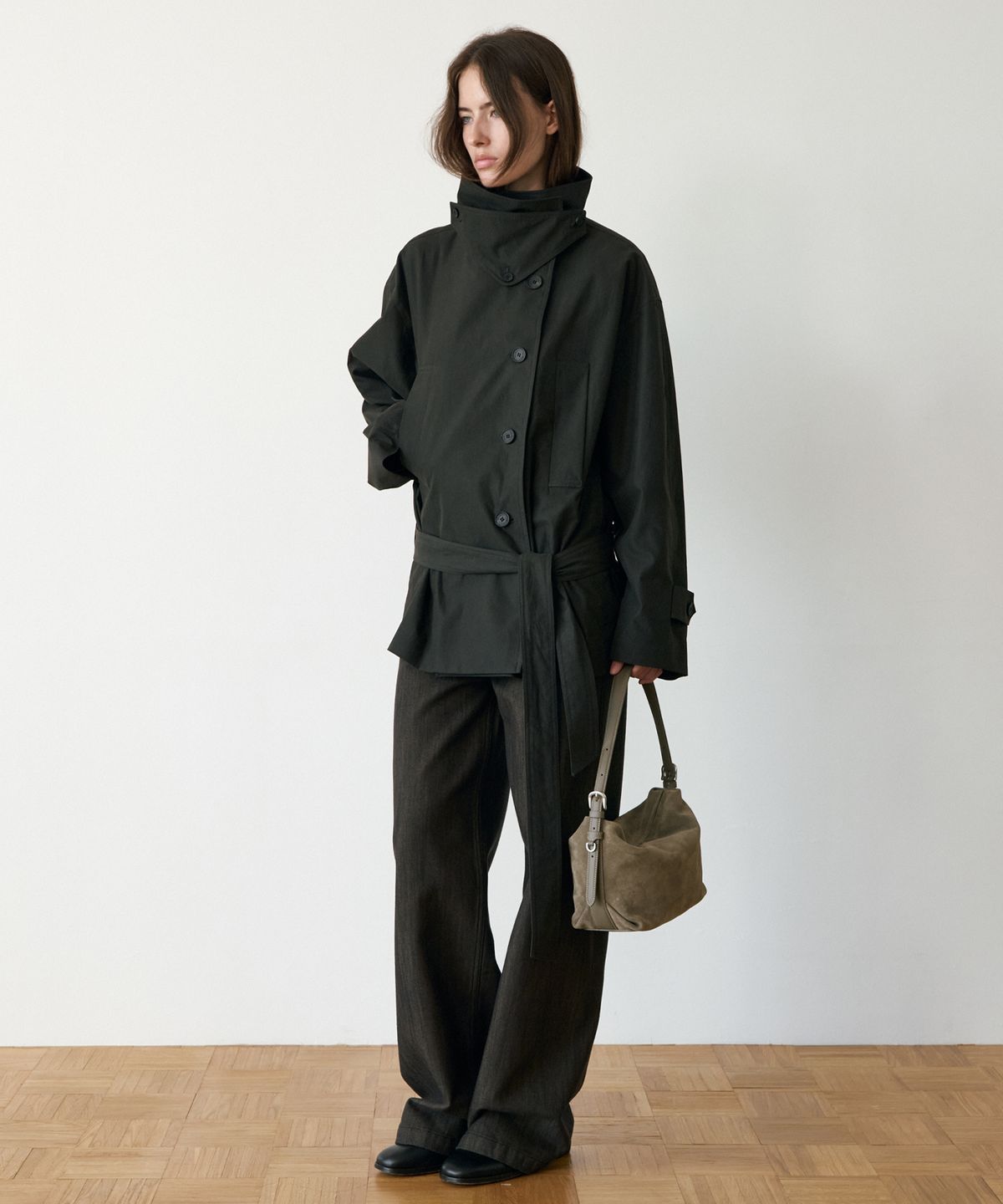 르메메(LEMEME) Chuver High Neck Half Trench Coat_2colors