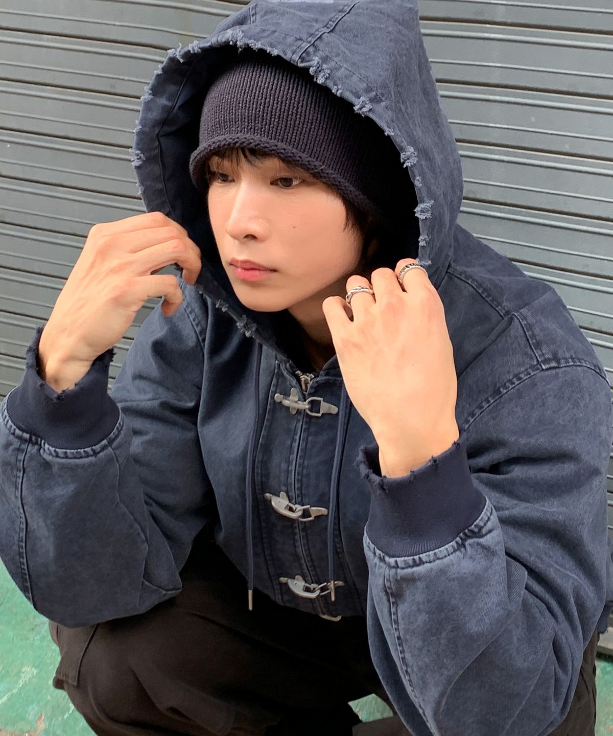 르아르(LEIRE) 빈티지 워시드 파이어훅 후드 자켓 [네이비]
