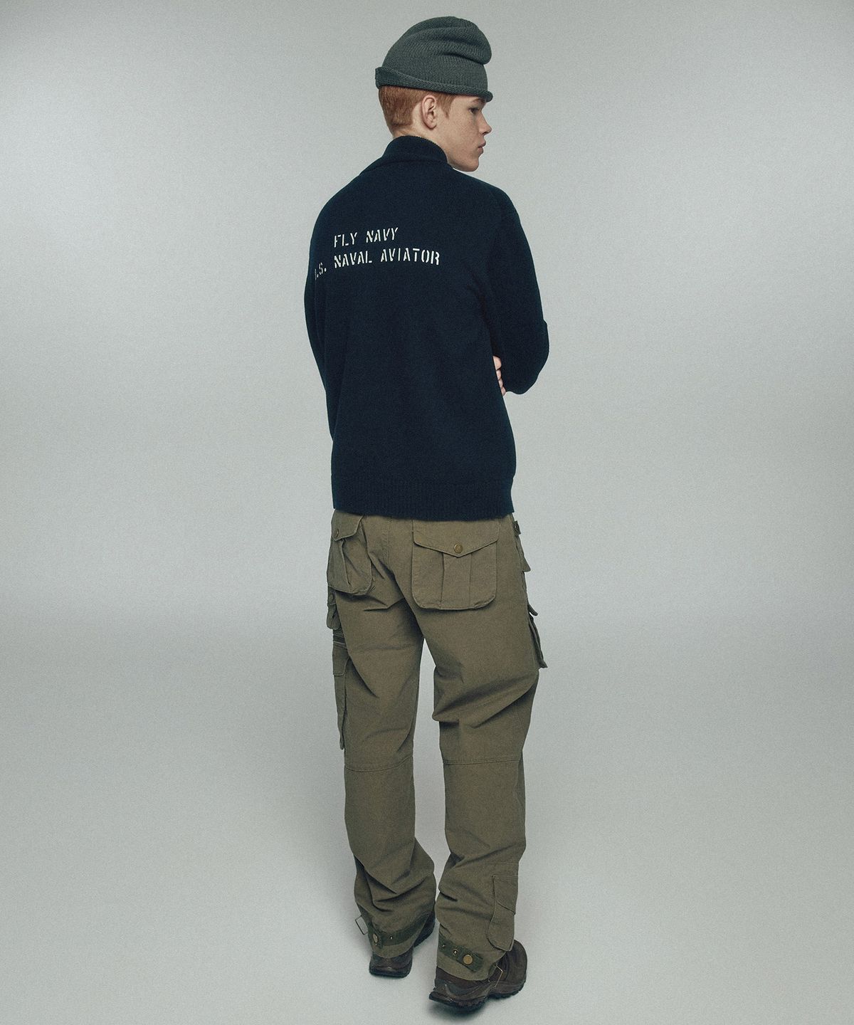 르아르(LEIRE) 빈티지 프린팅 니트 집업 [네이비]