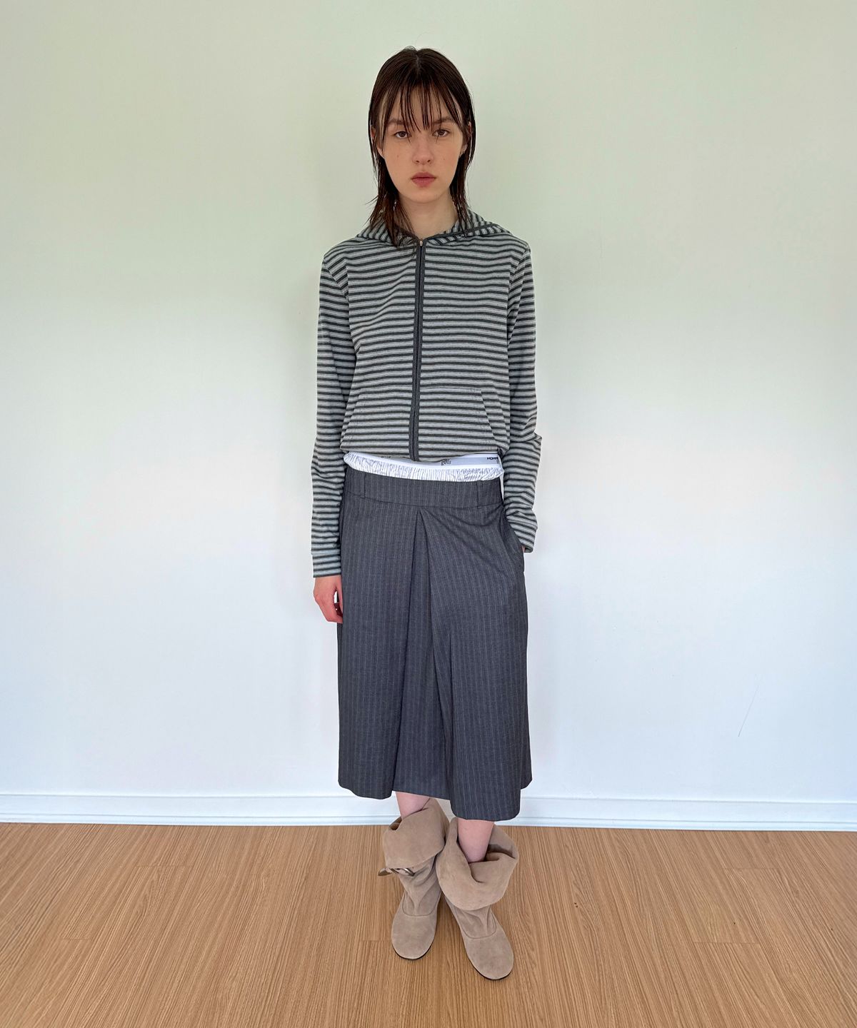 다이애그널(DIAGONAL) STRIPE JERSEY ZIP HOODIE (blue grey)