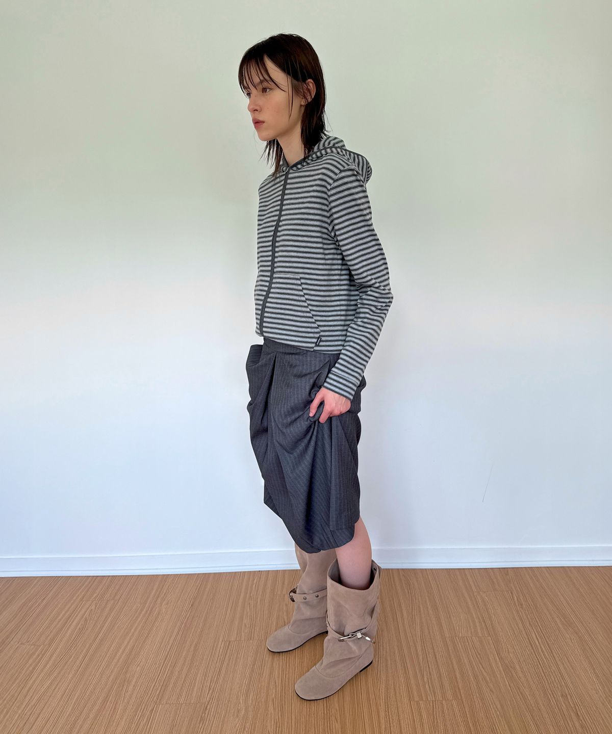 다이애그널(DIAGONAL) STRIPE JERSEY ZIP HOODIE (blue grey)