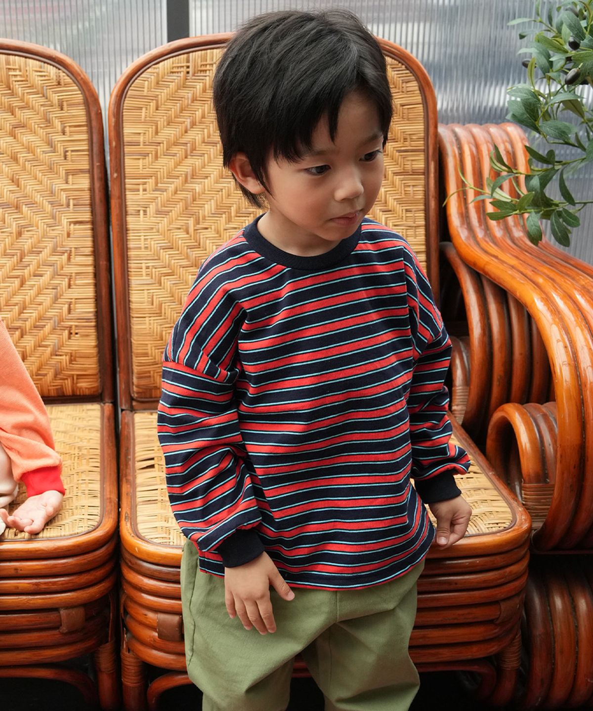 라메종드도도(LA MAISON DE DODO) DODO BASIC Oversized Stripe T Shirt (Navy/Red)_키즈긴팔티