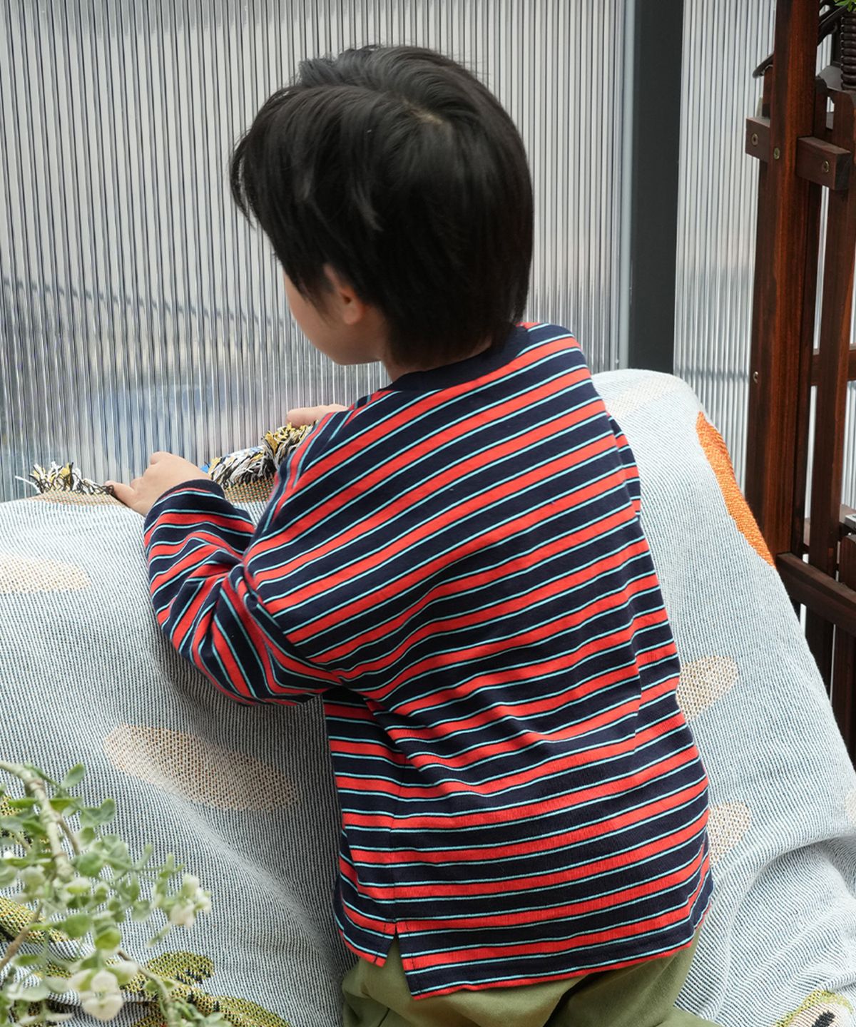 라메종드도도(LA MAISON DE DODO) DODO BASIC Oversized Stripe T Shirt (Navy/Red)_키즈긴팔티