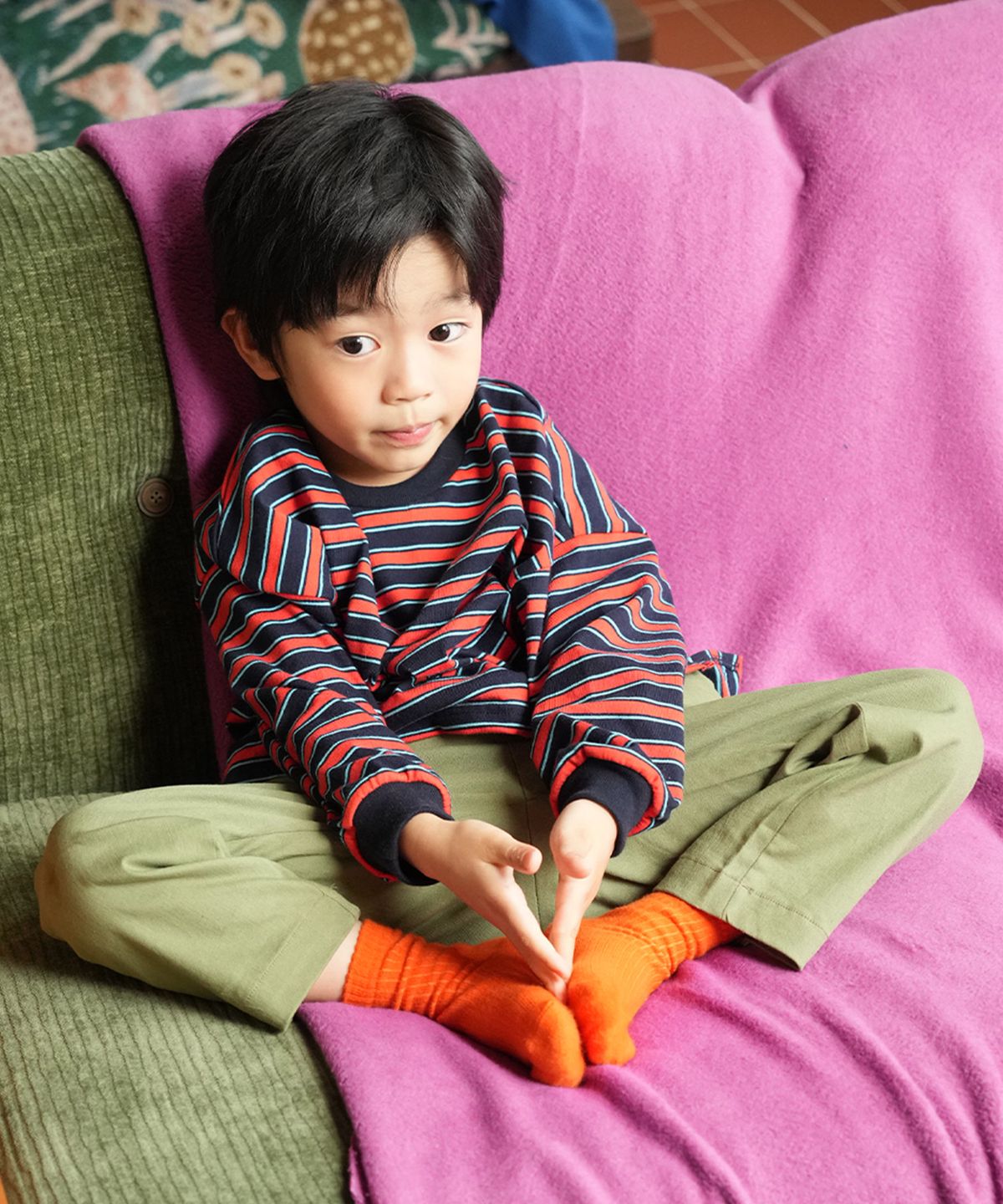 라메종드도도(LA MAISON DE DODO) DODO BASIC Oversized Stripe T Shirt (Navy/Red)_키즈긴팔티