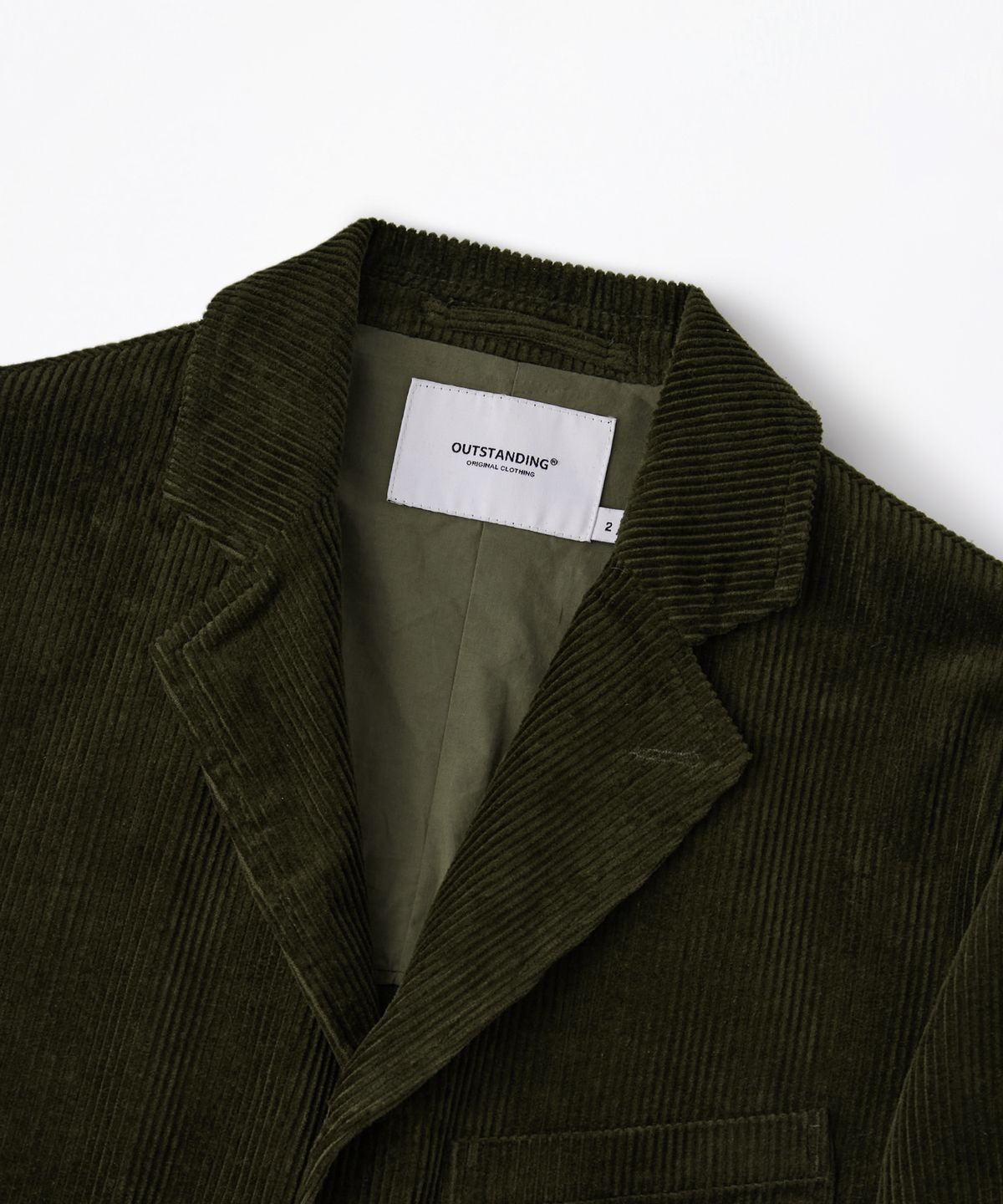 아웃스탠딩(OUTSTANDING) HIGH DENSITY CORDUROY CLASSIC 3-BUTTON JACKET_D.OLIVE