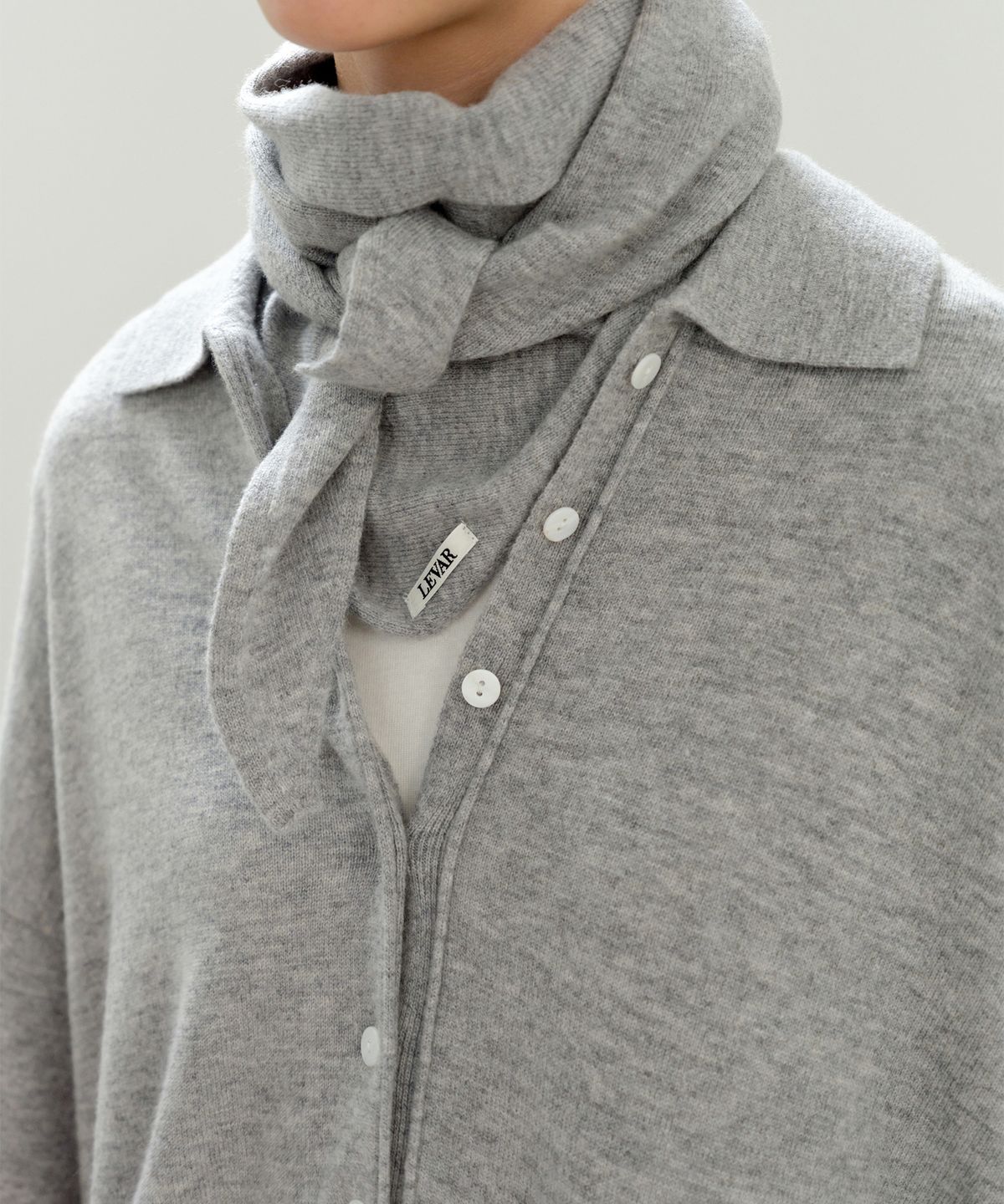르바(LEVAR) Superfine Wool Henley Knit Set - Melange Grey