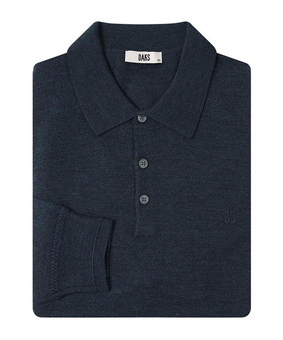 닥스셔츠(DAKS SHIRTS) 울100 워셔블 카라 니트 레귤러핏 네이비_DMA1SWTL150N1