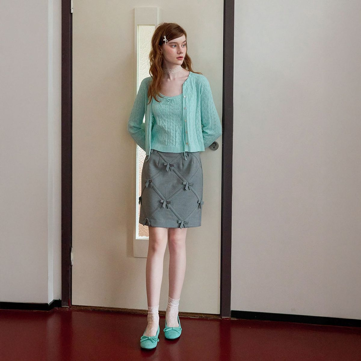 쎄무아듀(CEST MOIDEW) Cest_Mint ribbon string cardigan