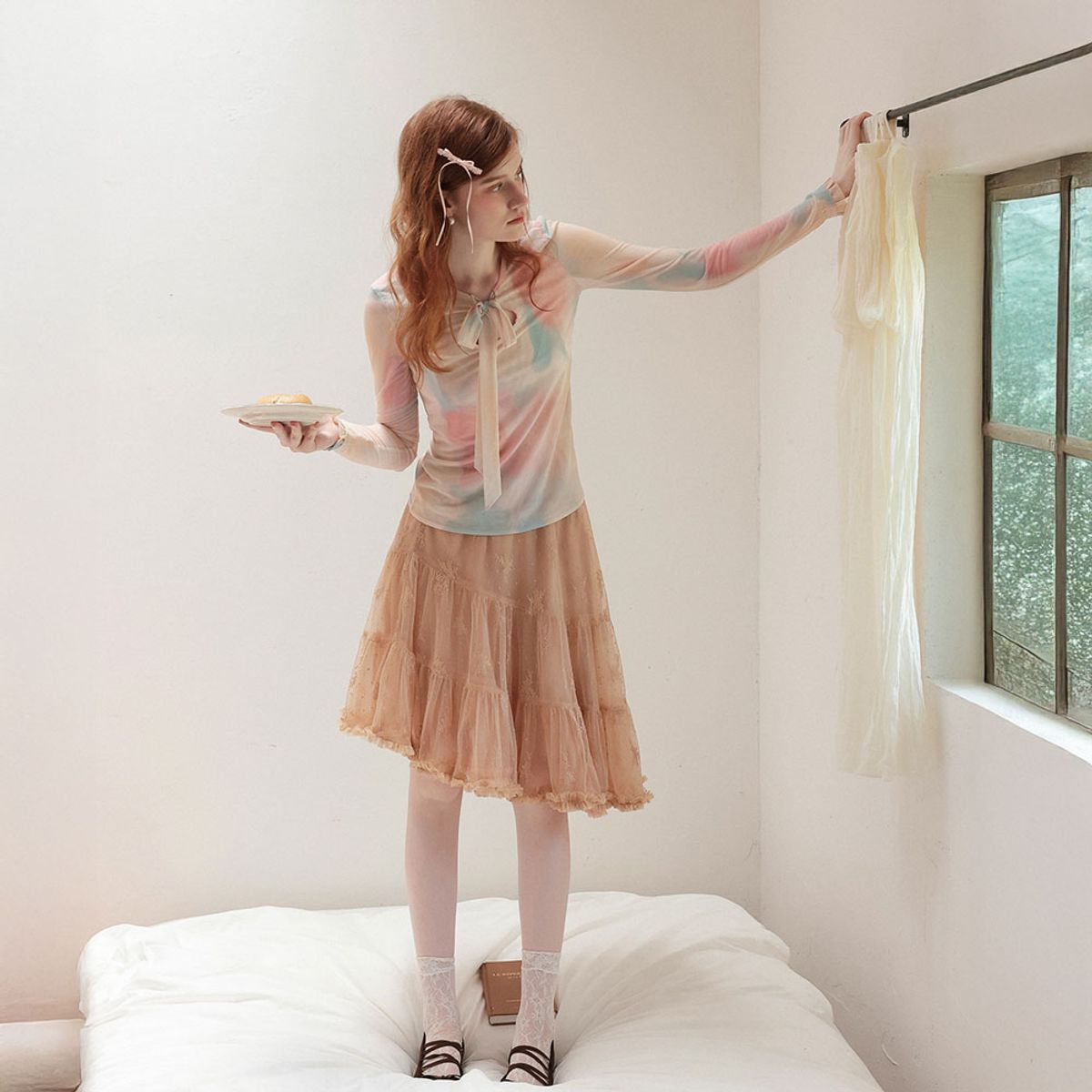 쎄무아듀(CEST MOIDEW) Cest_Embroidered mesh midi skirt