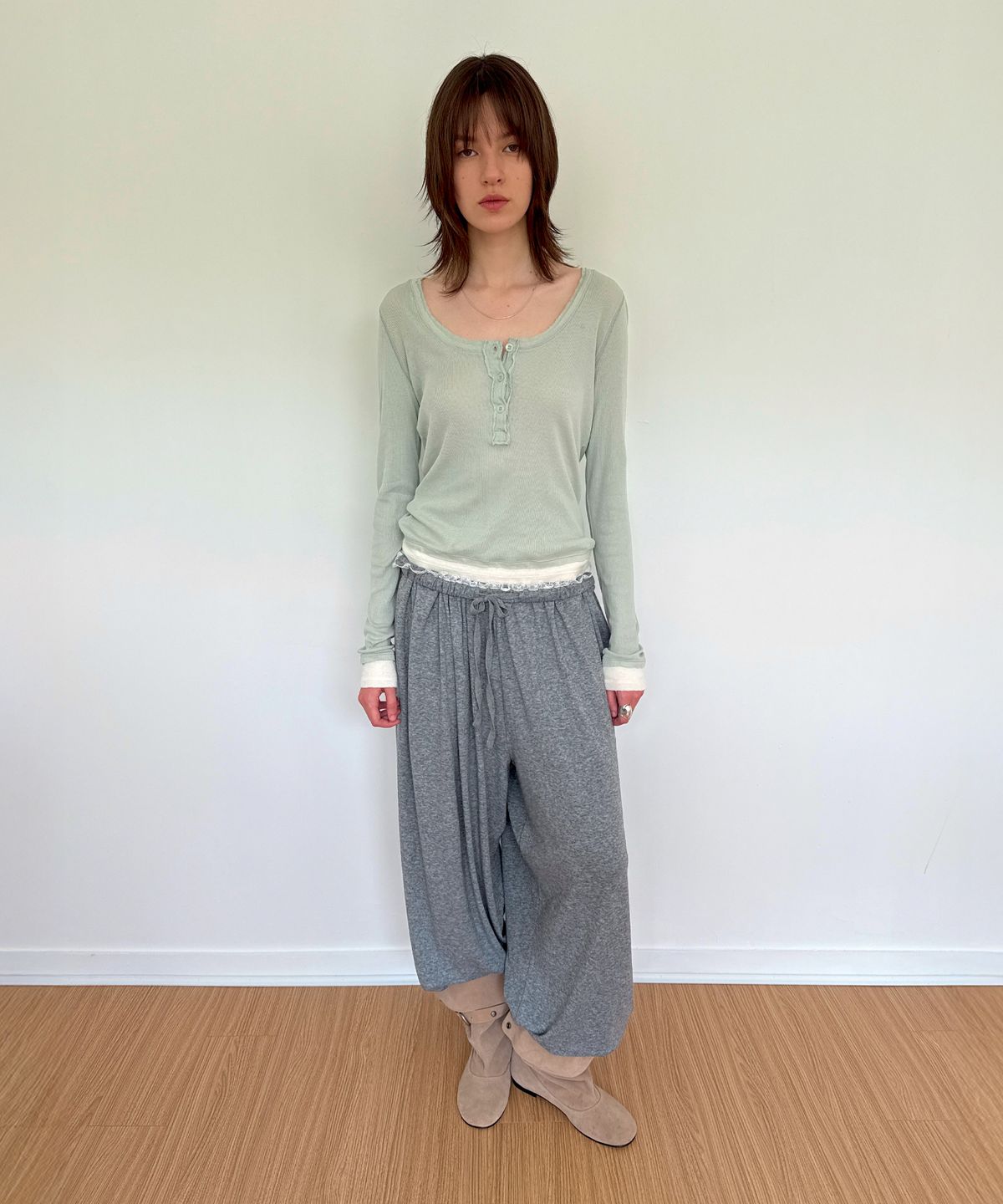 다이애그널(DIAGONAL) LAYERED HENLEY TEE (mint)