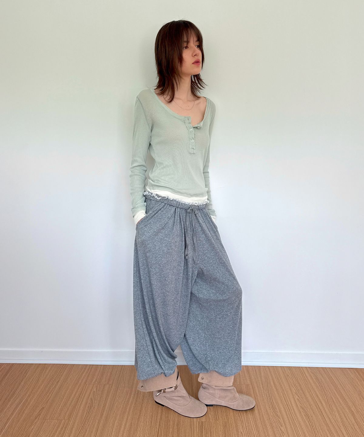 다이애그널(DIAGONAL) LAYERED HENLEY TEE (mint)