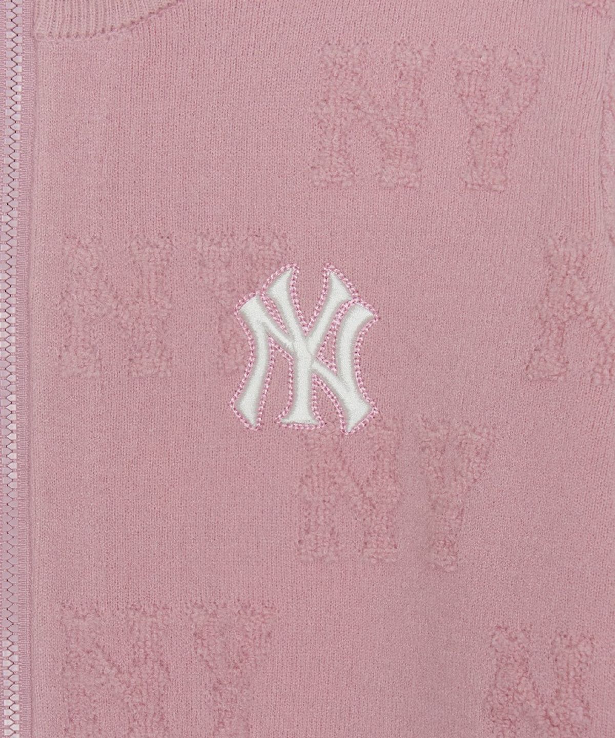 엠엘비(MLB) 여성 클래식 모노그램 톤톤 부클 집업 가디건 NY (Mg.Pink)