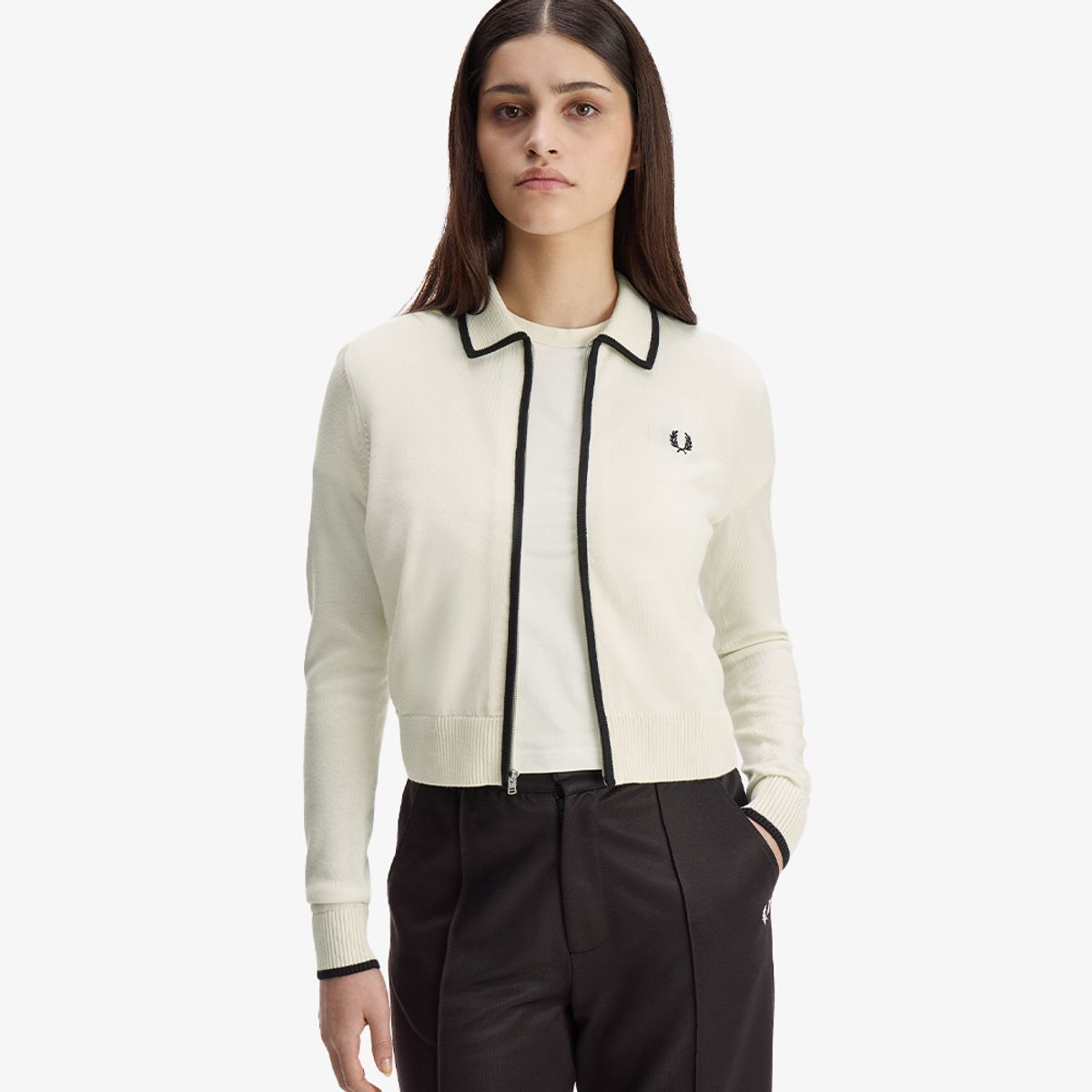 프레드페리(FRED PERRY) [Womens] 집 스루 니트 셔츠 - 에크루 AFPF2G33122-560