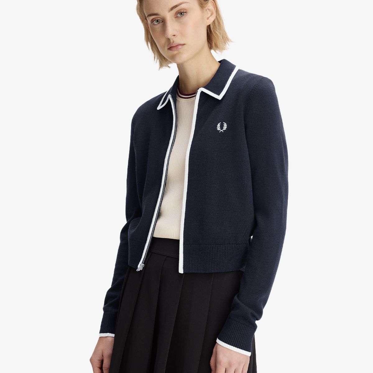 프레드페리(FRED PERRY) [Womens] 집 스루 니트 셔츠 - 네이비/화이트 AFPF2G33122-608