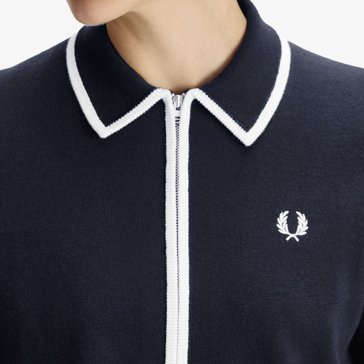 프레드페리(FRED PERRY) [Womens] 집 스루 니트 셔츠 - 네이비/화이트 AFPF2G33122-608