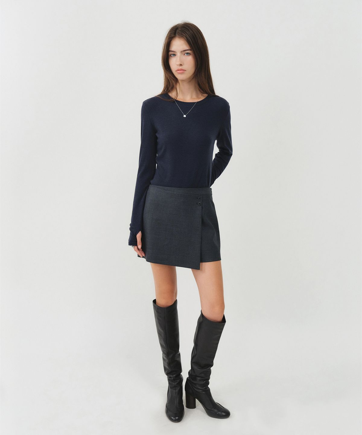 룩캐스트(LOOKAST) 울 랩 스커트 팬츠_그레이 / WOOL WRAP SKIRT PANTS_GREY