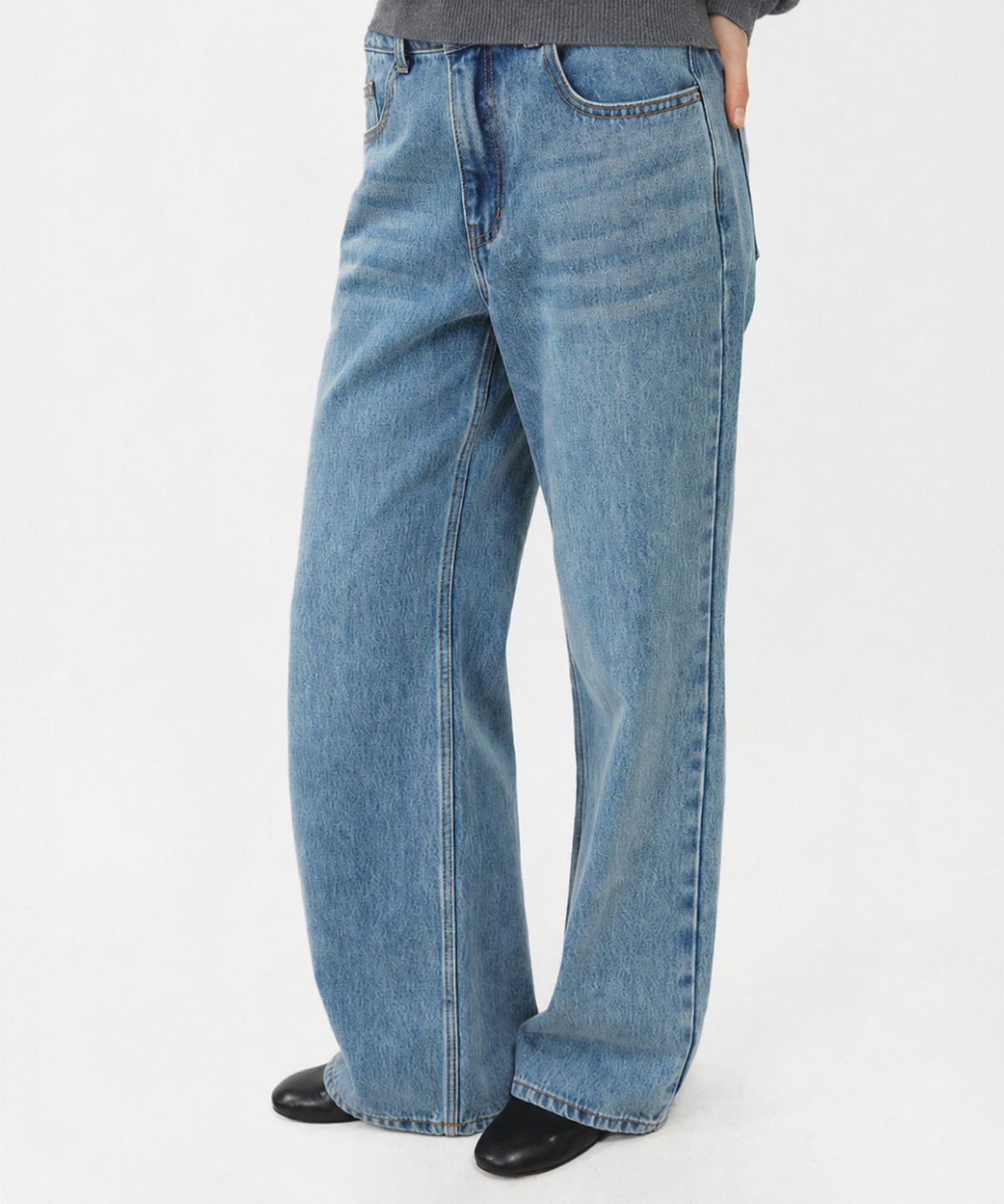 룩캐스트(LOOKAST) 408 세미 와이드 레그 데님 팬츠 / 408 SEMI WIDE LEG DENIM PANTS_2colors