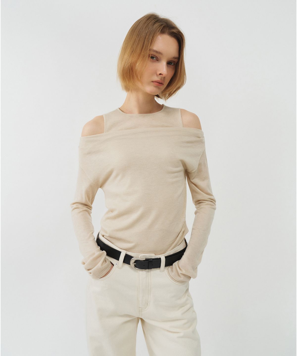 룩캐스트(LOOKAST) 울 실크 오프숄더 레이어드 니트 / WOOL SILK OFF-SHOULDER LAYERED KNIT_2colors