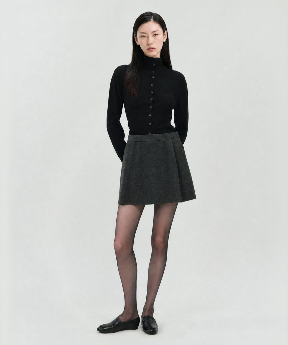 룩캐스트(LOOKAST) 하이 넥 버튼 울 가디건_블랙 / HIGH NECK BUTTON WOOL CARDIGAN_BLACK