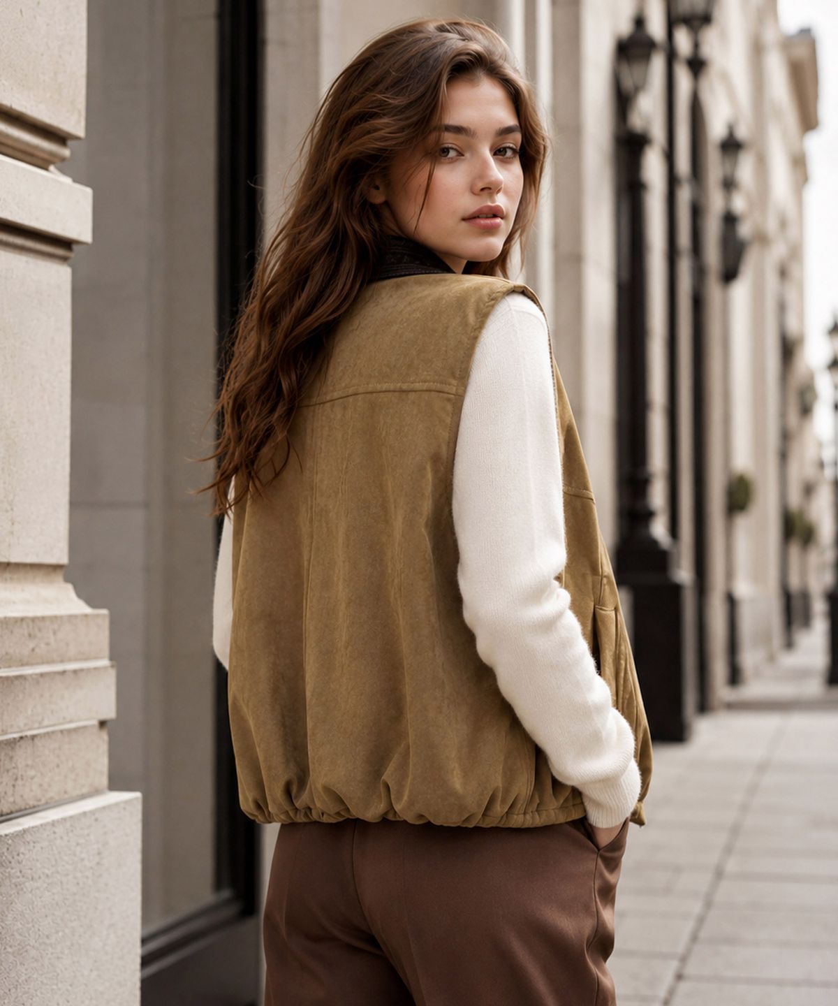 바스카라(VASCARA) Vintage Pattern Collar Suede Shirring Vest