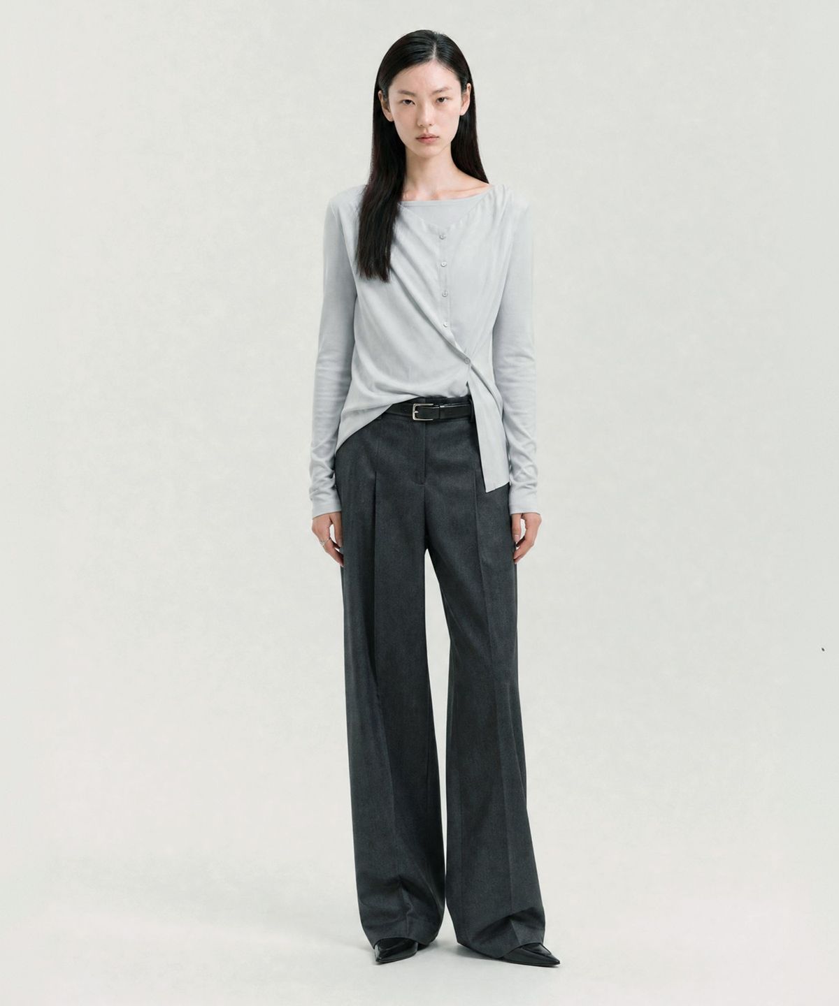 룩캐스트(LOOKAST) 울 더블 레이어드 롱 슬리브 티셔츠_라이트 그레이 / WOOL DOUBLE-LAYERED LONG SLEEVE T-SHIRT_LIGHT GREY