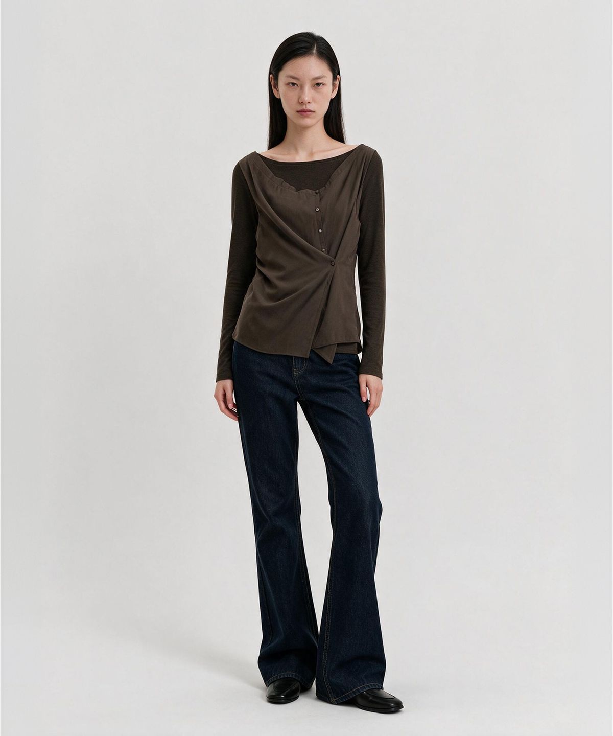 룩캐스트(LOOKAST) 울 더블 레이어드 롱 슬리브 티셔츠_브라운 / WOOL DOUBLE-LAYERED LONG SLEEVE T-SHIRT_BROWN